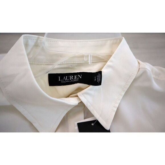 Lauren Ralph Lauren Women Sz S Winter Cream/Beige L/S Crepe Button-Up Shirt - Picture 3 of 10